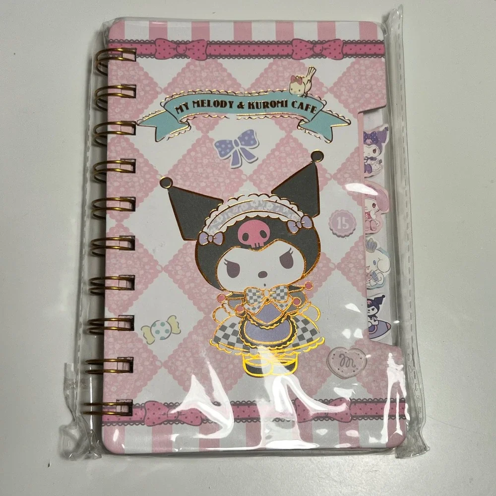 Sanrio 48K Spiral Notebook Pink Kuromi Cafe Character Tabs Gold Foil XQ-3503